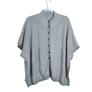 Gray Button Front Knit Poncho Sweater XS/S Mockneck Knit Batwing Neutral